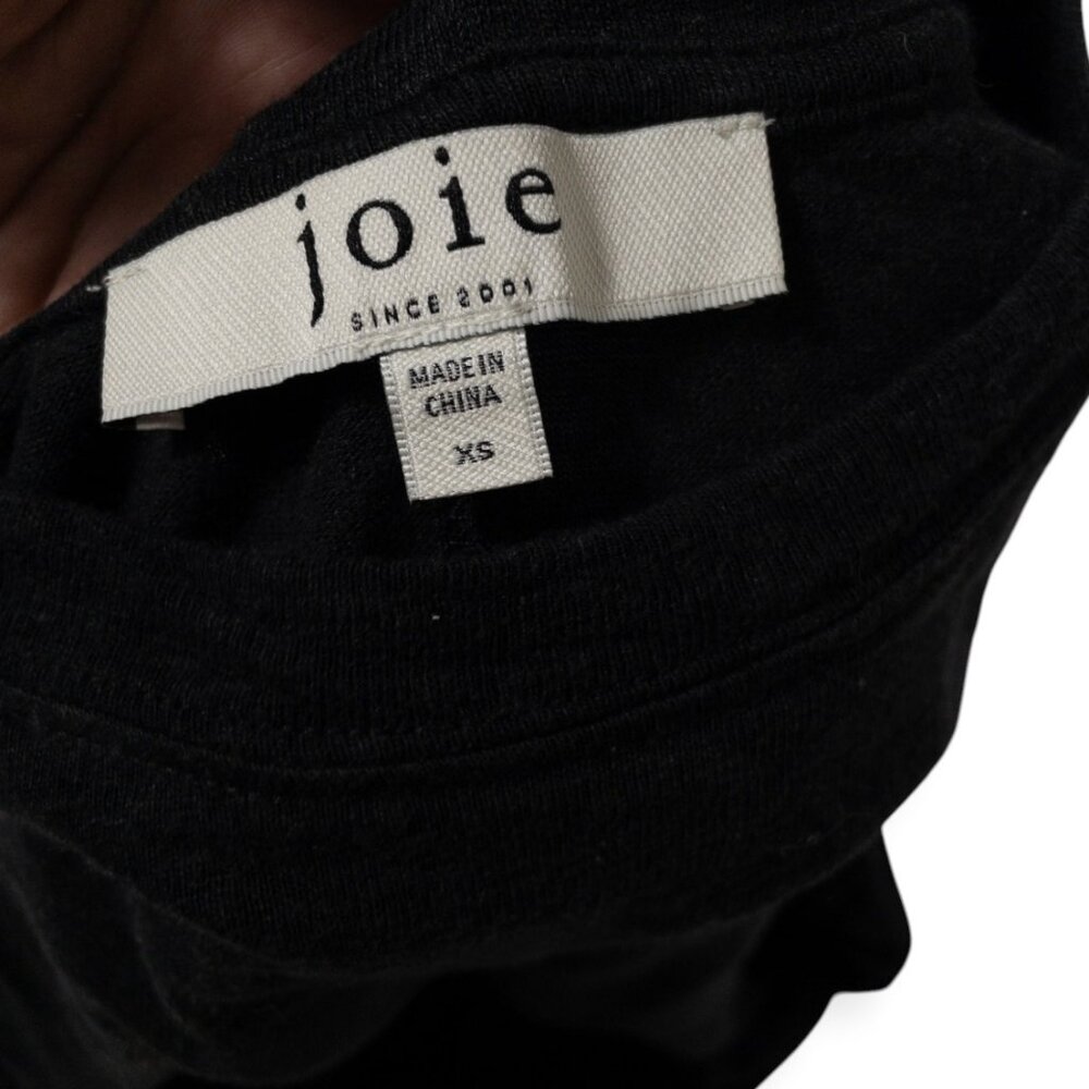 Joie Libby Puff Sleeve Short Sleeve Top Black Shirt Cropped SZ XS Linen Blend - Picture 3 of 6